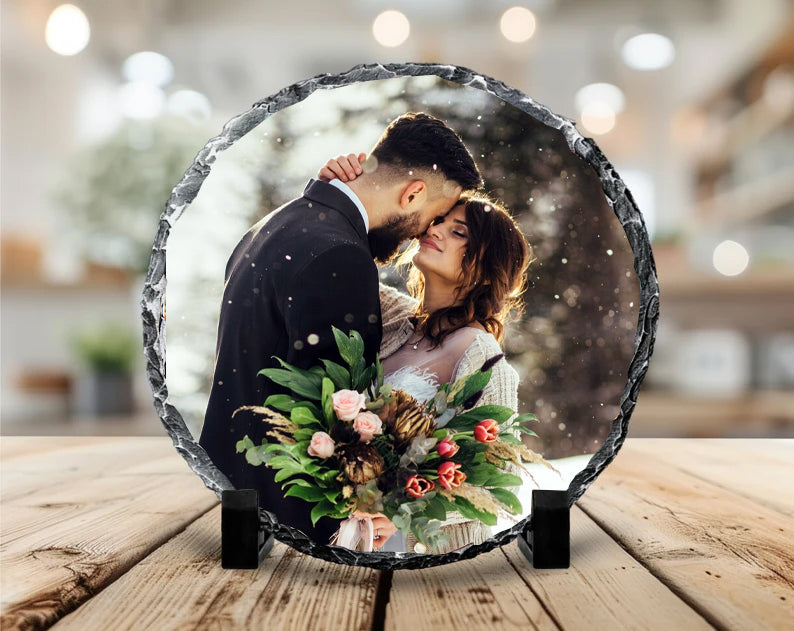 Family and Friends Photo Round Stone Slate