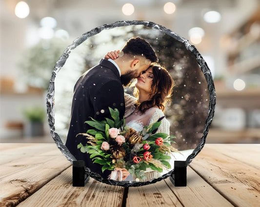 Family and Friends Photo Round Stone Slate