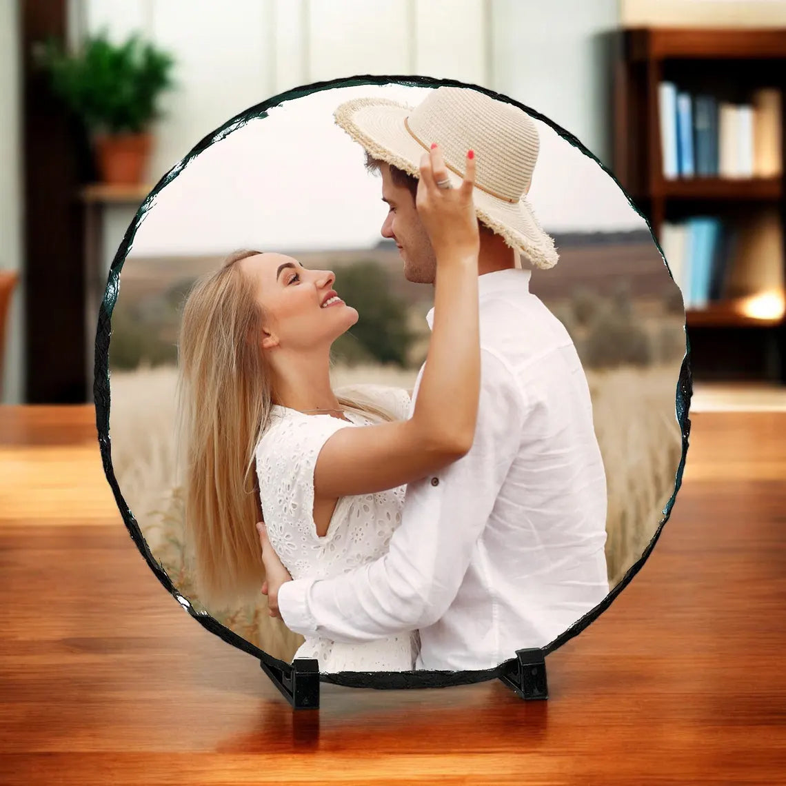 Family and Friends Photo Round Stone Slate
